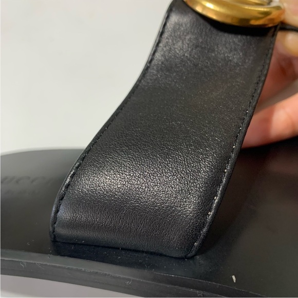 GG Gucci Marmont Black Leather Sandals - Picture 9 of 12